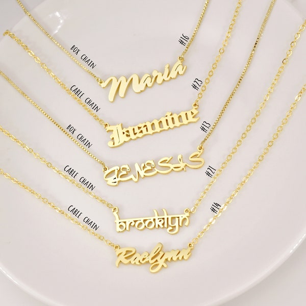 18K Solid Gold naam ketting, gepersonaliseerde naam ketting, Sterling zilveren naam ketting, sierlijke naam ketting, gepersonaliseerd cadeau voor haar