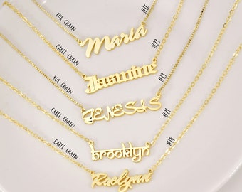 18K Solid Gold naam ketting, gepersonaliseerde naam ketting, Sterling zilveren naam ketting, sierlijke naam ketting, gepersonaliseerd cadeau voor haar