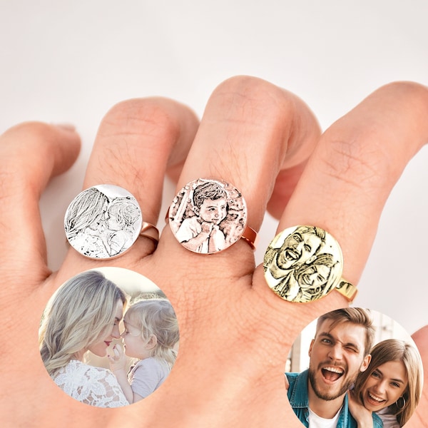 Custom Ring, Personalized Photo Ring, Memorial Jewelry, Photo jewelry, Personalized Photo Engraved Ring Memorial Gift, Bff Ring