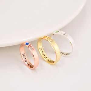 Personalized Name Date Memorial Ring, Personalized Baby Feet Birthstone Ring, Mother Jewelry, Birthday Gift, Miscarriage Jewelry, Child Loss