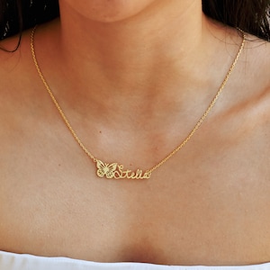Personalize Butterfly Custom Name Necklace, Name Necklace With Butterfly, Dainty Butterfly Necklace, Birthday Gift Butterfly Pendant
