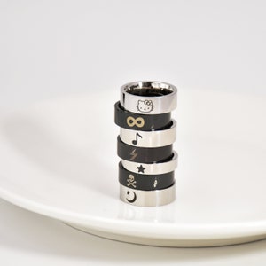 Anillo grabado unisex, nombre grabado personalizado, anillos negros para hombres, anillo de amistad, anillos de boda grabados, anillo de mensaje oculto, anillo BFF