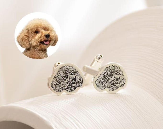 Custom Dog Portrait Cufflinks, Personalized Cat Cufflinks, Wedding Cufflinks Groomsmen Gifts, Pet Memorial Gifts, Unique Pet Portrait Gift