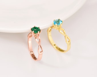 Personalized Birthstone Ring, Personalized Promise Ring for Women, Infinity Eternity Ring for Her, Custom Engraved Jewelry, Couples Ring