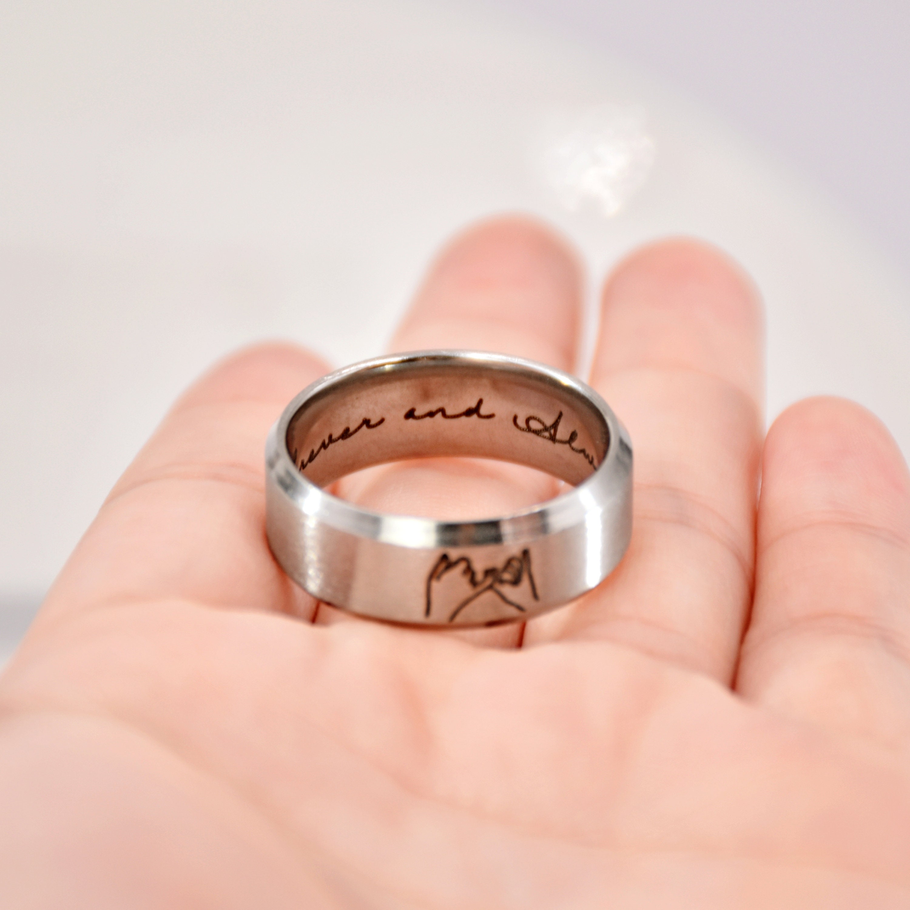 Pinky Swear Band Black and Silver Pinky Promise Rings for Couple Long Distance Ring Engraved Wedding Rings Hidden Message Ring BFF Ring