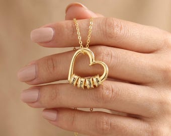 Personalized Family Heart Pendant Necklace, Custom Family Necklace, Heart Name Necklace, Engraved Jewelry, Mother's Day Gift, Gift for Mom