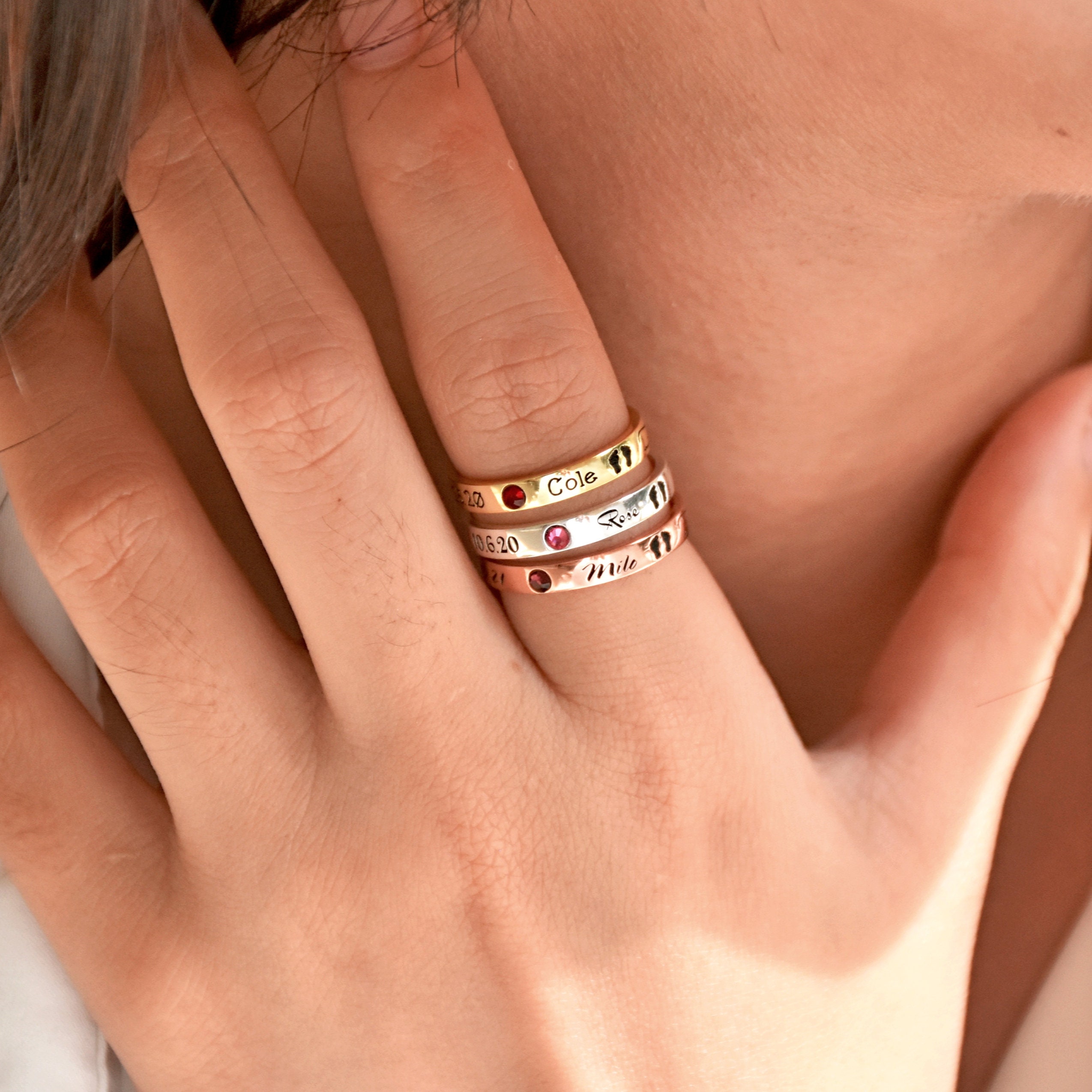 Personalized Name Date Memorial Ring Baby Feet Memorial - Etsy