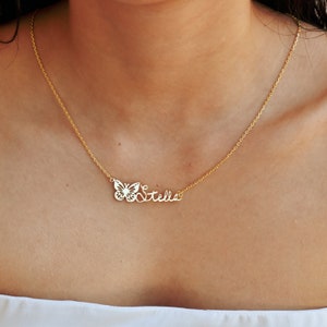 Personalize Butterfly Custom Name Necklace, Name Necklace With Butterfly, Dainty Butterfly Necklace, Birthday Gift Butterfly Pendant image 2