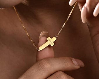 Personalized Cross Necklace Bible Verse, Baptism Gift, Religious Gift, Engraved Cross Necklace with Name, Christian Gifts for Christening
