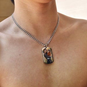 Photo Dog Tag Necklace, Custom Dog Tag Necklace, Mens Dog Tag Necklace Engraved, Figaro Chain Men Necklace, Father&#39;s Day Gift, Gift For Him