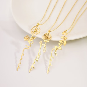 Blommigt namnhalsband, Anpassat namnhalsband med födelseblomma, Hängande namnhalsband, Hängehalsband för kvinnor, Blommigt med namn, Födelsedagspresent