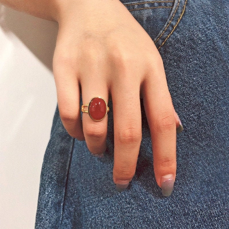 Gold Carnelian Ring, Carnelian Jewelry, Gemstone Ring, Red Gem Ring, …