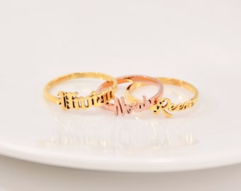 Dainty Name Ring, Personalized Ring, Personalized Name Ring, Stackable Name Rings, Custom Tiny Skinny Ring, Bridesmaids Gift, Mom Ring