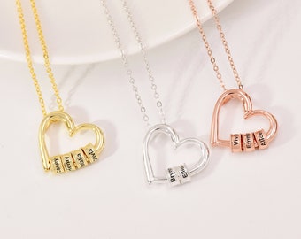 Personalized Family Heart Pendant Necklace, Custom Family Necklace, Heart Name Necklace, Engraved Jewelry, Gift for Mom, Valentines Gift