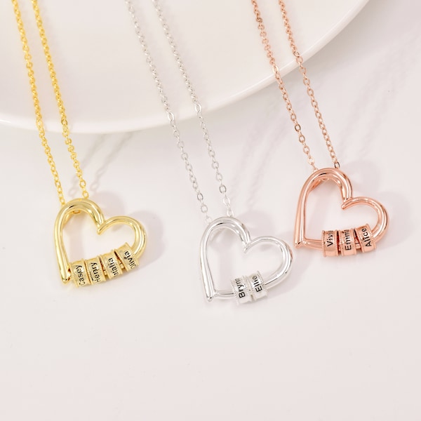 Personalisierte Familie Herz Anhänger Halskette, Benutzerdefinierte Familien Halskette, Herz Namen Halskette, gravierte Schmuck, Geschenk für Mama, Valentinstag, Geschenk