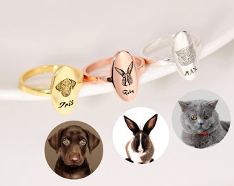 Custom Dog Ring, Personalized Pet Portrait Ring, Personalized Cat Ring, Pet Memorial Jewelry, Dog Lover Pet Lover Gift, Dog Mom Gifts