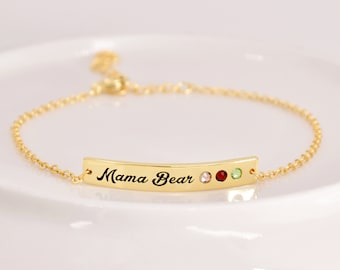 Birthstone Bar Bracelet, Name Bracelet, Custom Birthstone Bracelet, Delicate Birthstone Bracelet, Engraved Bar Bracelet, Mother's Gift