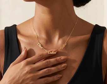 14K Gold Plated Name Necklace, Multiple Name Necklace, Two Name Necklace, Family Necklace, Grandma Necklace, Christmas Gift, Gift For Her