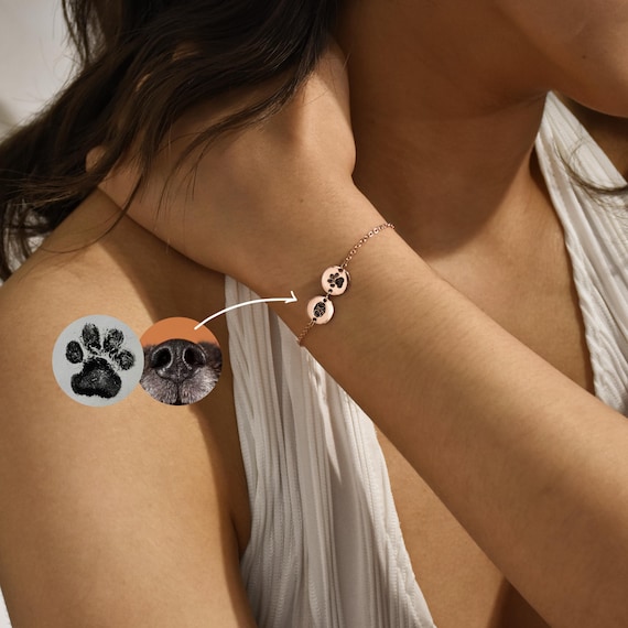 Custom Nose Print Bracelet, Pet Bracelet, Actual Paw Print Bracelet, Engraved Pet Portrait Bracelet, Pet Loss Gift, Pet Memorial,Pet Jewelry