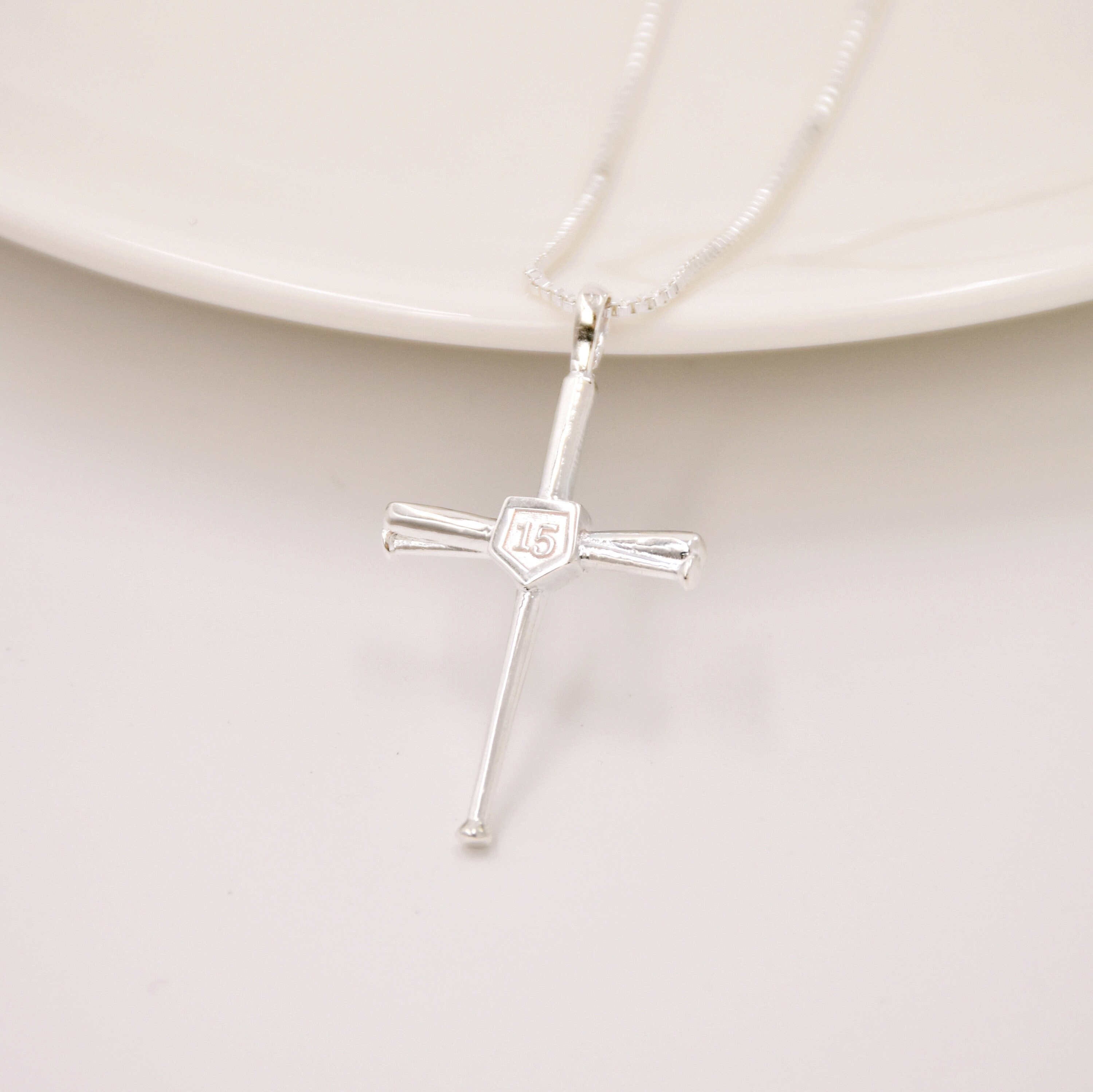 Sterling silver baseball bat shop cross necklace