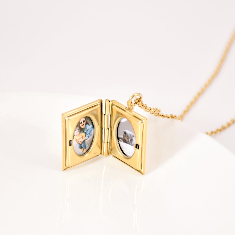 Picture Necklace Pendant, Custom Engraving Photo Locket, Picture Holder Necklace, 18k Gold Filled Locket Necklace, Valentines Necklace image 3