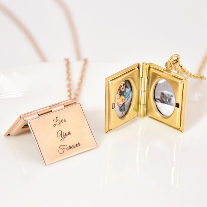 Picture Necklace Pendant, Custom Engraving Photo Locket, Picture Holder Necklace, 18k Gold Filled Locket Necklace, Valentines Necklace image 1