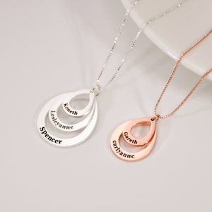 Personalized Drop Shaped Family Necklace, Name Necklace, Family Names Necklace, Personalized Jewelry, Mothers Day Gift, Gift for Mum