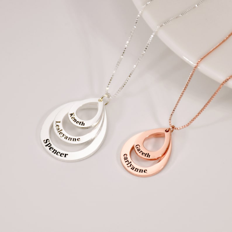 Personalized Drop Shaped Family Necklace, Name Necklace, Family Names Necklace, Personalized Jewelry, Mothers Day Gift, Gift for Mum image 1