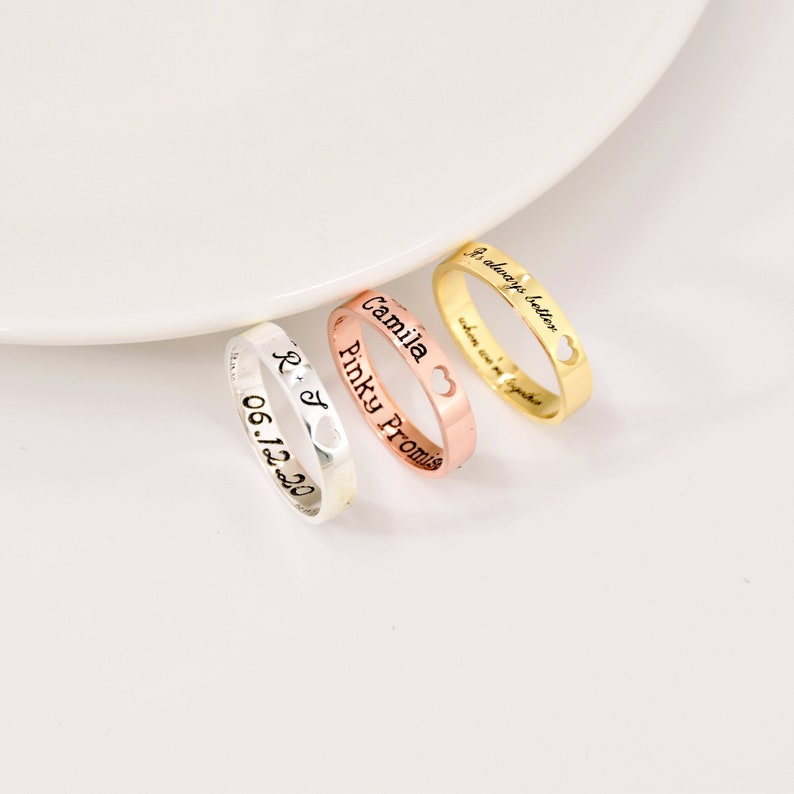 Personalized Word Ring, Personalized Inside Outside Engraved Ring, Personalized Stacking Ring, Wedding Day Gift, Rings for Women image 1