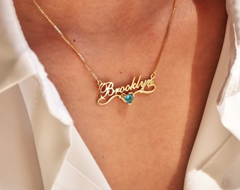 Collar con nombre personalizado, collar con nombre de piedra de nacimiento, joyería con nombre personalizado, regalo para mamá, regalo personalizado, regalo de cumpleaños