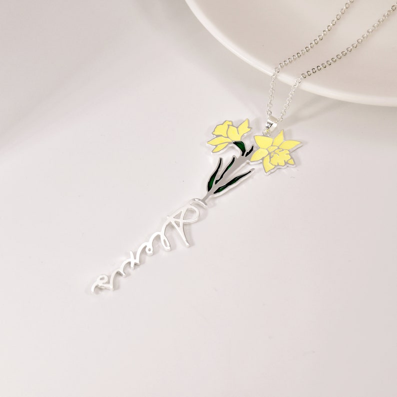 Name Necklace with Birth Flower, Personalized Dainty Flower Necklace, Customized Flower Jewelry, Gift for Her, Gift for Bridesmaid image 7