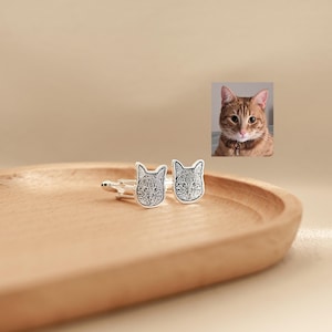 Custom Cat Portrait Cufflinks, Personalized Dog Cufflinks, Wedding Cufflinks Groomsmen Gifts, Pet Memorial Gifts, Unique Pet Portrait Gift