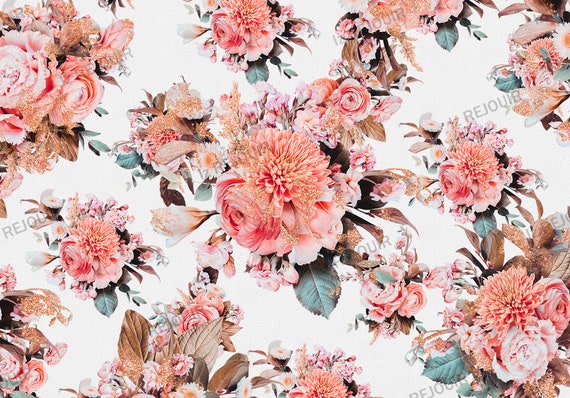 Floral iPad Wallpaper Pink rose Gold Bouquet iPad Background
