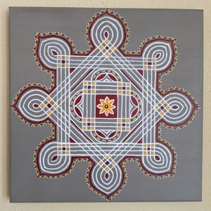 Padi Kolam on Canvas/Rangoli/South Indian/Kolam Wall Art image 1