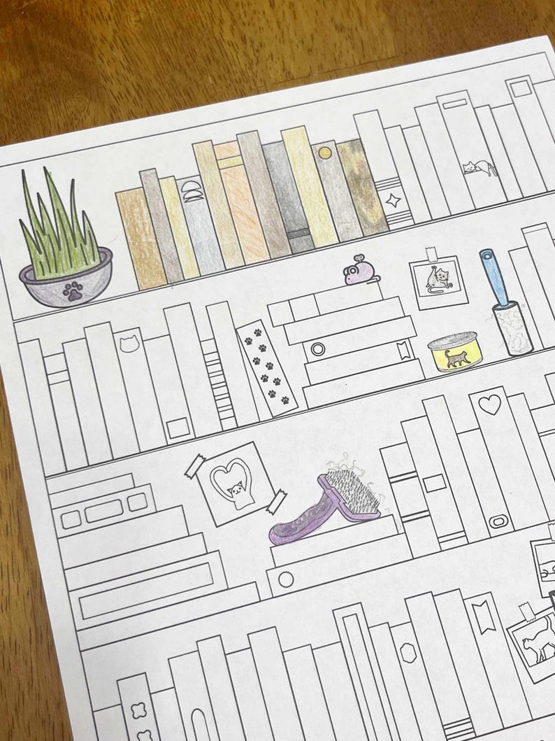 100-book Reading Tracker Bookshelf – Cat Theme Coloring Log (PDF) - Etsy