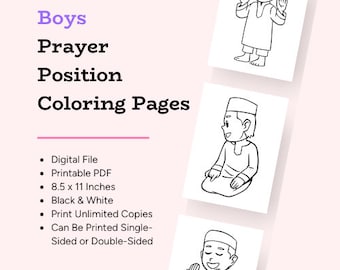 Muslim Boys Prayer Coloring Pages | Salat Salah Positions (Printable PDF)