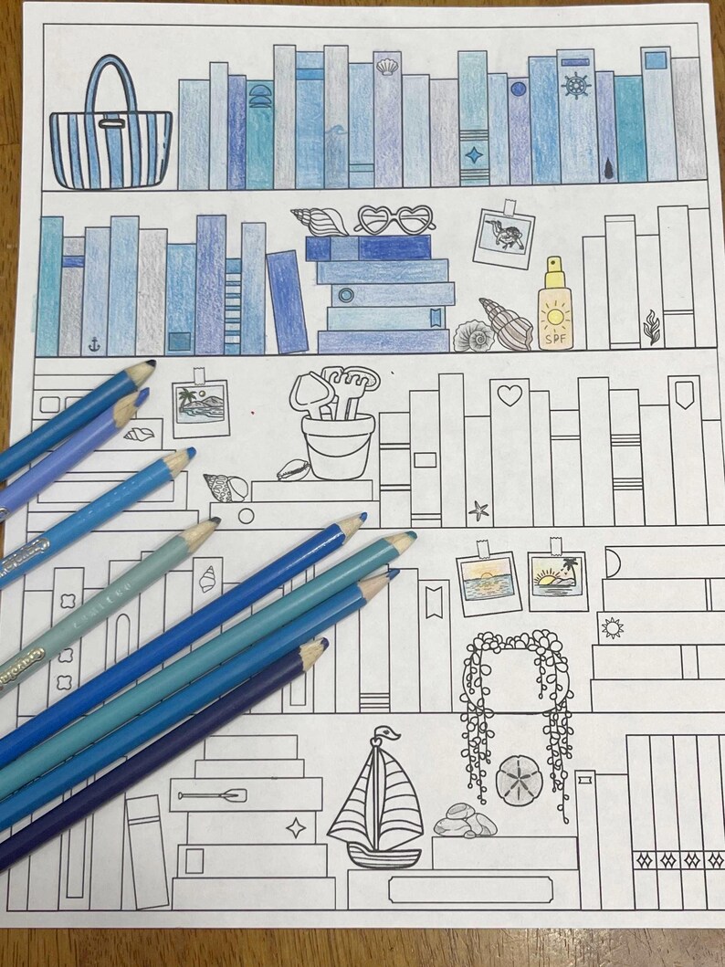 100-book Reading Tracker Bookshelf – Beach Theme Coloring Log (PDF) - Etsy