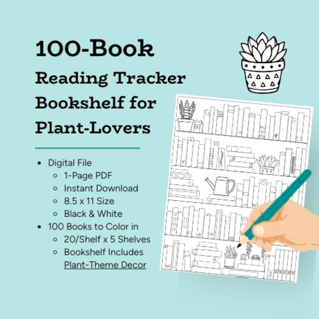 100-book Reading Tracker Bookshelf – Plant Theme Coloring Log (PDF) - Etsy