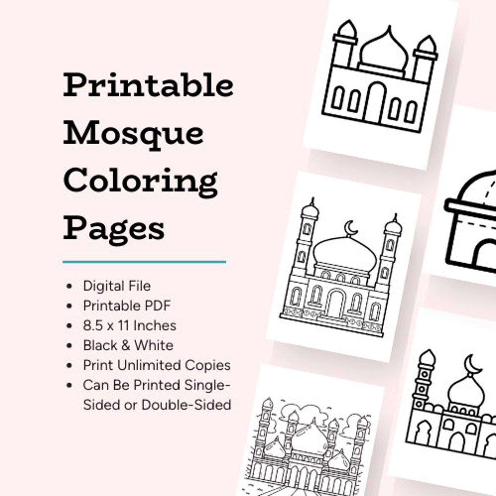Mosque Coloring Pages for Kids | Islamic Art Printable (99-page PDF) - Etsy