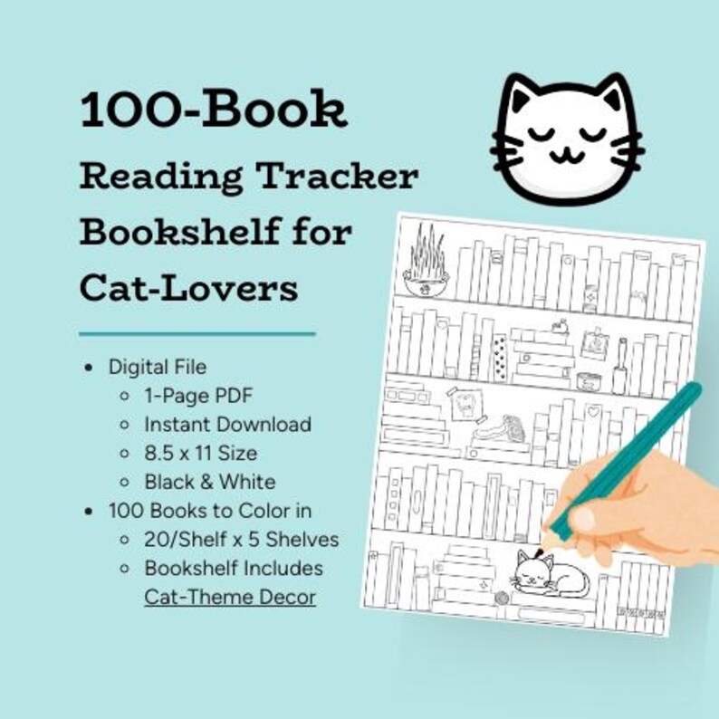 100-book Reading Tracker Bookshelf – Cat Theme Coloring Log (PDF) - Etsy