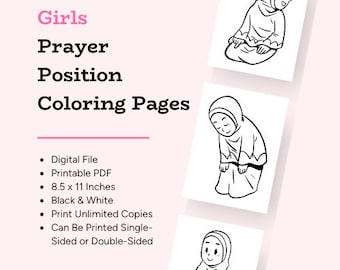 Muslim Girls Prayer Coloring Pages | Salah Salat Positions (Printable PDF)
