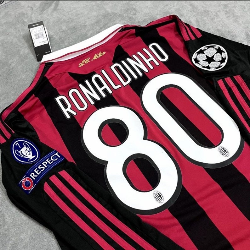 Retro Ronaldinho AC Milan Long Sleeve Jersey, Vintage Soccer Shirt