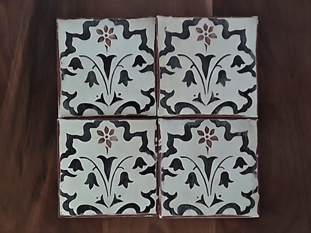 Hand Painted Terracotta Tile Classic yet Contemporary Unique - Etsy
