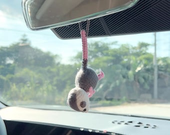 Possum Rearview Mirror Car Accessory, Cute Possum Car Charm, Handmade Crochet Possum Car Hanger, Personalized Gift for Her, Car Hanging