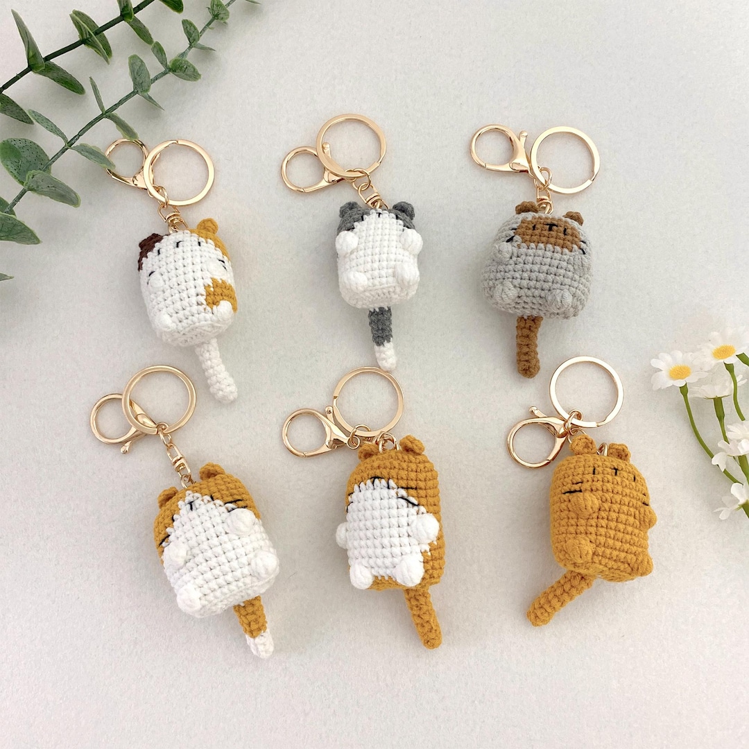 Custom Mini Crochet Cat Keychain, Amigurumi Cat Key Ring, Handmade Cute ...