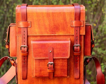 Full Grain Leather Backpack | Handcrafted Vegetable Tanned | Heirloom Quality | Made in Romania | Cognac Brown