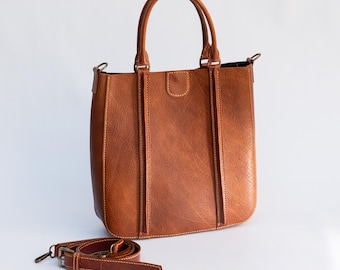 Bolso tote Isabella de piel italiana, bolso de piel hecho a mano, bolso de hombro estructurado, bolso con asa superior, regalo para ella.