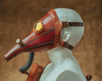 Hieronymus Apparatus, Hand-Dyed Leather Plague Doctor Mask with Canister
