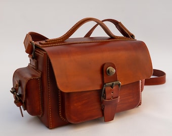 Livingstone Leather Crossbody Bag, Handmade Cognac Satchel