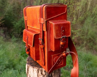 Toshiro Full Grain Leather Backpack | Handcrafted Vegetable Tanned | Heirloom Quality | Made in Romania | Cognac Brown